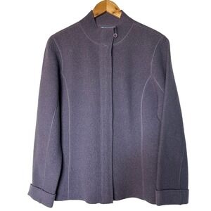 DEANE & WHITE Womens M 100% Wool Boiled Collarless Button Front Jacket Purple